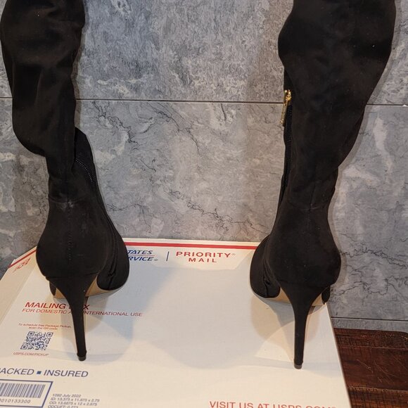 Jessica Simpson Black Suede Thigh High Boots with 4" Stiletto Heel, Size 8.5M/39 - Picture 5 of 12